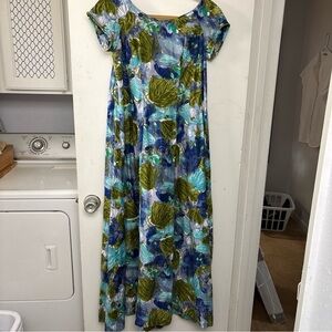 Vintage Liberty House Kiyomi Hawaii Hawaiian Dress Tropical Maxi Hostess Size M